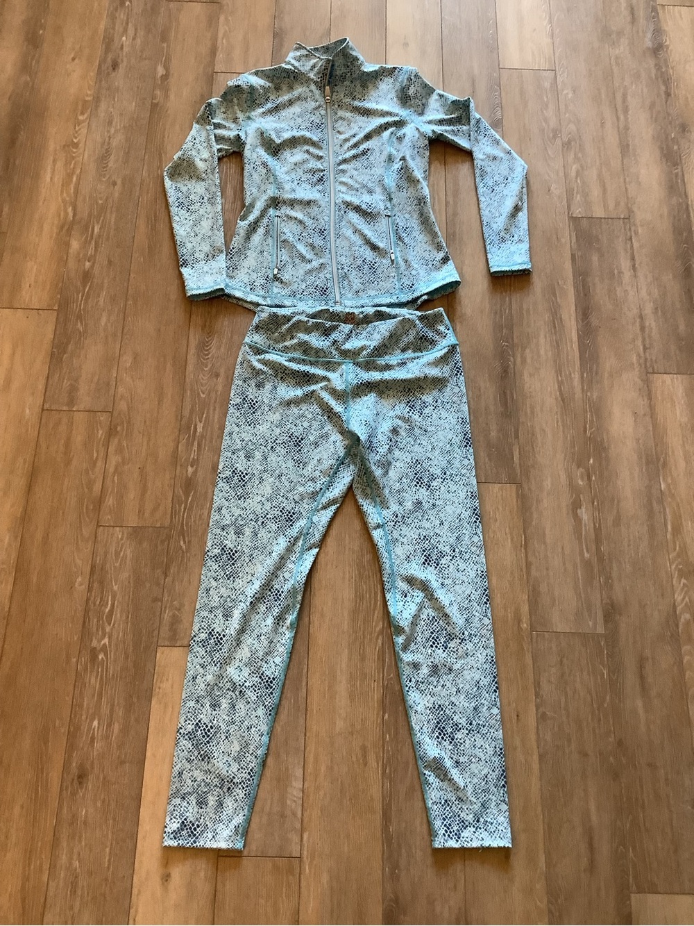 J. McLaughlin Blue Snake Print Athleisure Jacket & leggings, Top S & Bottom L